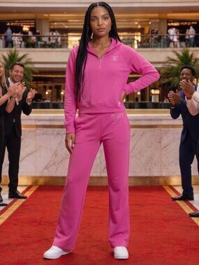 Juicy Couture Sport Women's Two Piece Tracksuit Jacket Pants Pink Large 170020